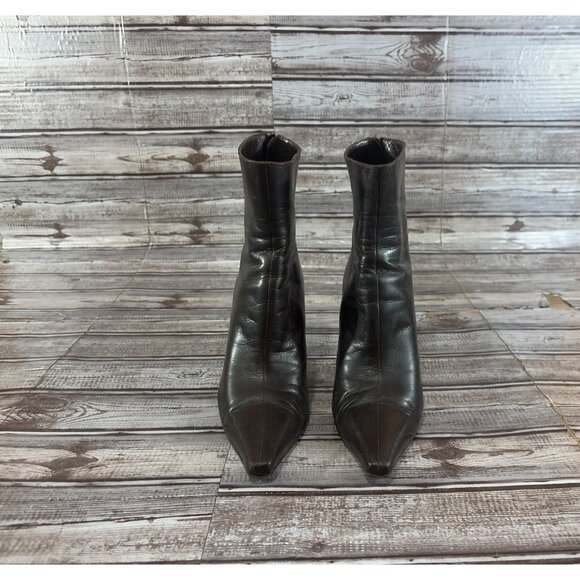 Jimmy Choo Daisy Calf Leather Ankle Boots Heels Sz 37.5 US 7.5 color dark brown - Picture 2 of 10